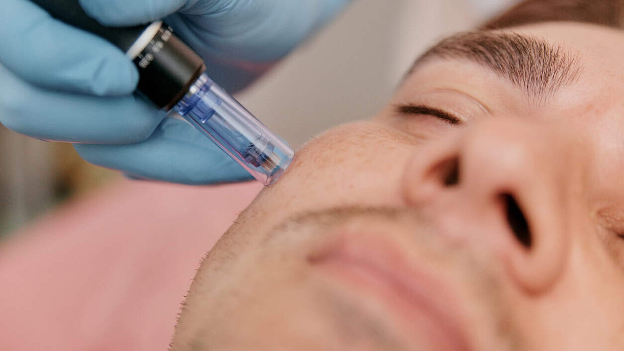 Bilde av en mann som får dermapen behandling